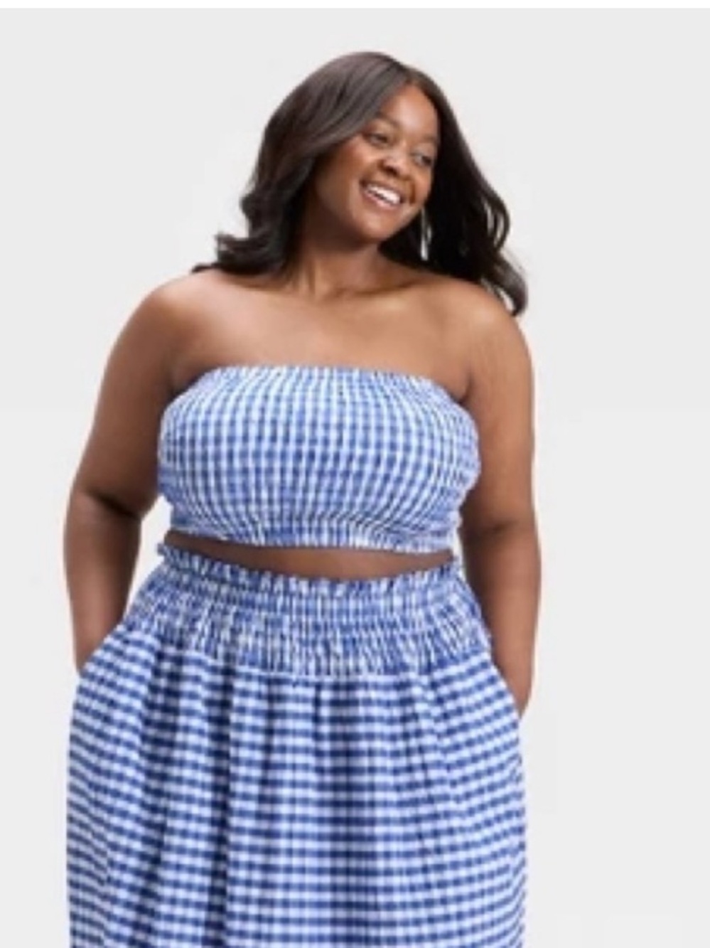 Universal Thread Blue Gingham Strapless Top and Skirt Set Plus Size XXL | NWT